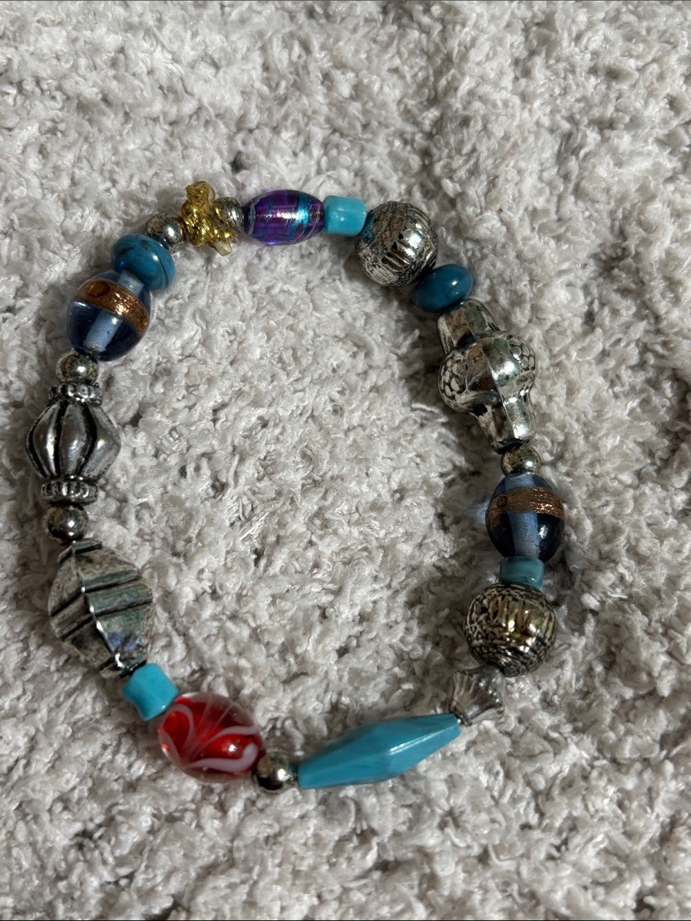 Turquoise Multi-Bead Stretch Bracelet - Women Jewelry handmade